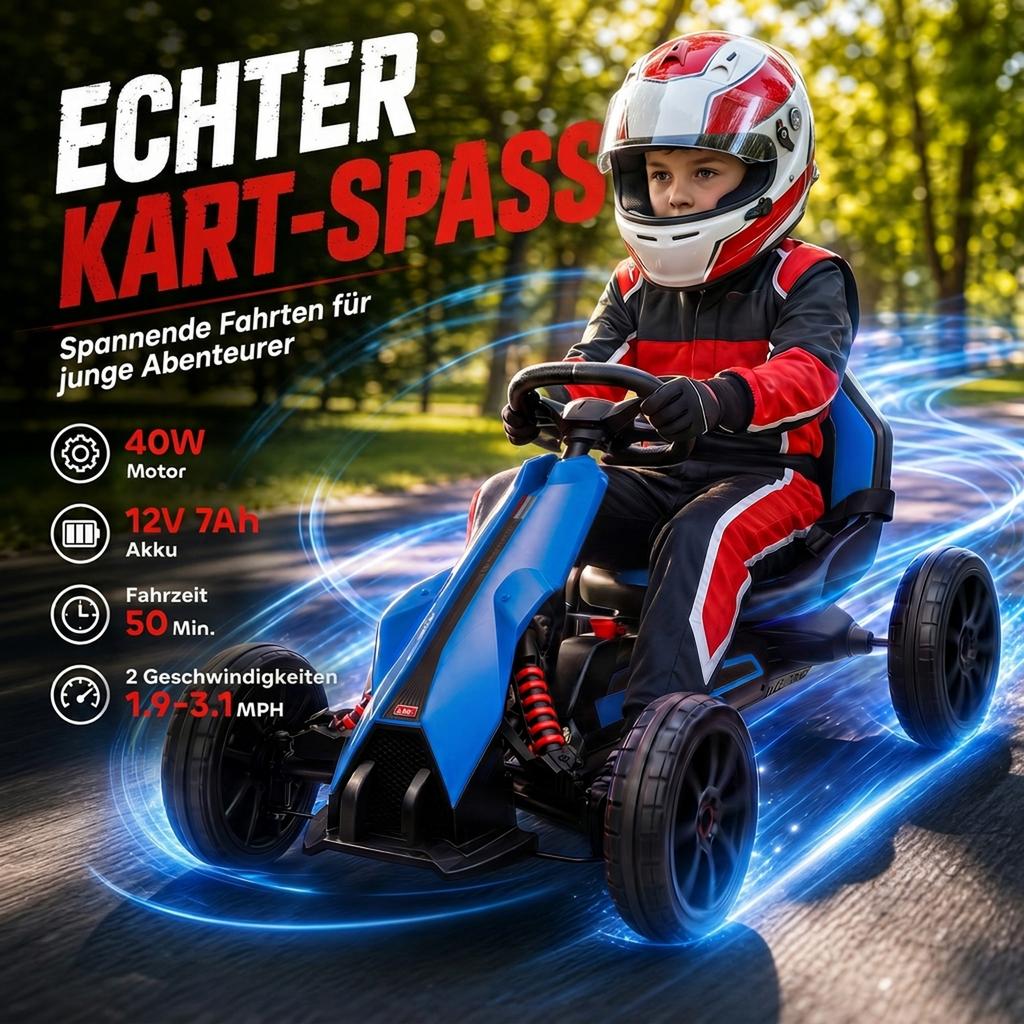 Kids Electric Go-Kart 12 V 3-5km/h Go Kart for 3-8 Years, Blue