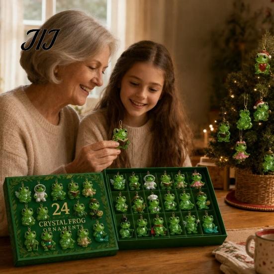 Frog Shaped Keychains Advent Calendar, 24 Day Countdown Box with Acrylic Ornament Mini Desktop Figurines Pendants, Festive Tree Hanging Decor,