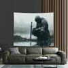 3D Knight Kneeling Wall Tapestry  Medieval Knight with Sword Vintage Gothic Home Decor  No Electricity Needed Easy Hang Inst