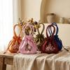 Satin Silk Hanfu Drawstrings Bag Leaf Small Purse Wallet Fashion Embroidery Flower Handbag  Daily