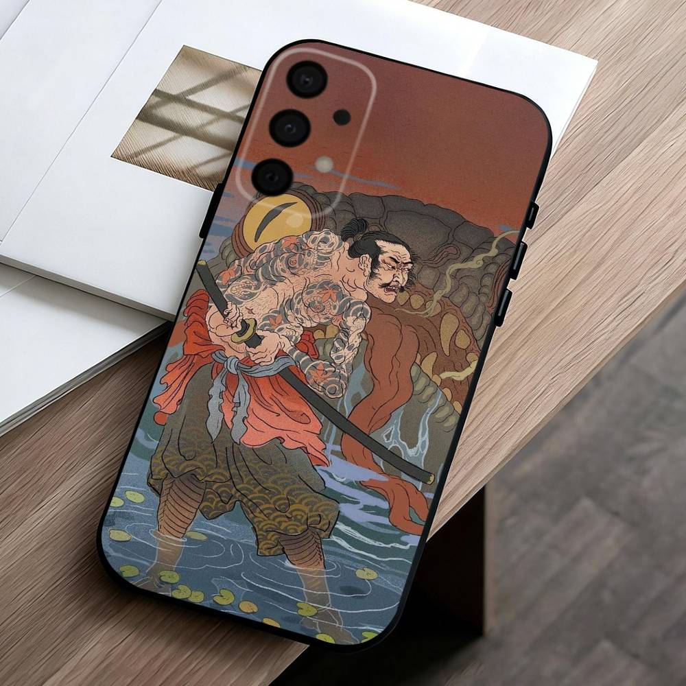 

J-Japan Ukiyo-e S-Samurai Sea Phone Case For Samsung Galaxy A73,A72,A71,A70,A53,A52,A51,Others Soft Black Cover Samsung a22 4g