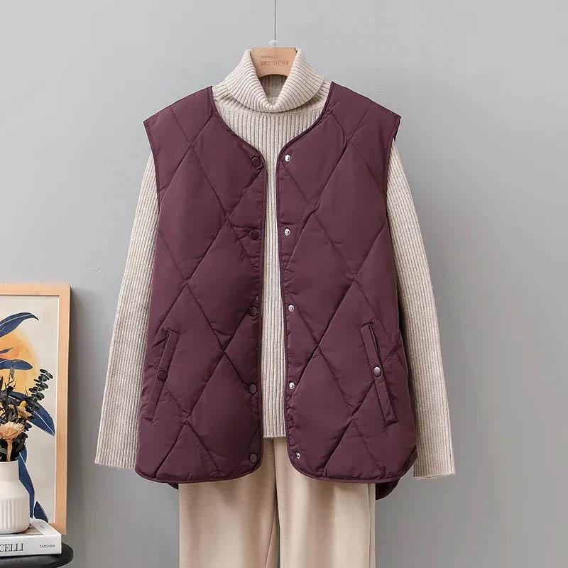 Vest for kvinner Bomull Vinter Oversize Fortykket Dun Uten ermer Topper Lett Rund hals Allsidig Casual Vest