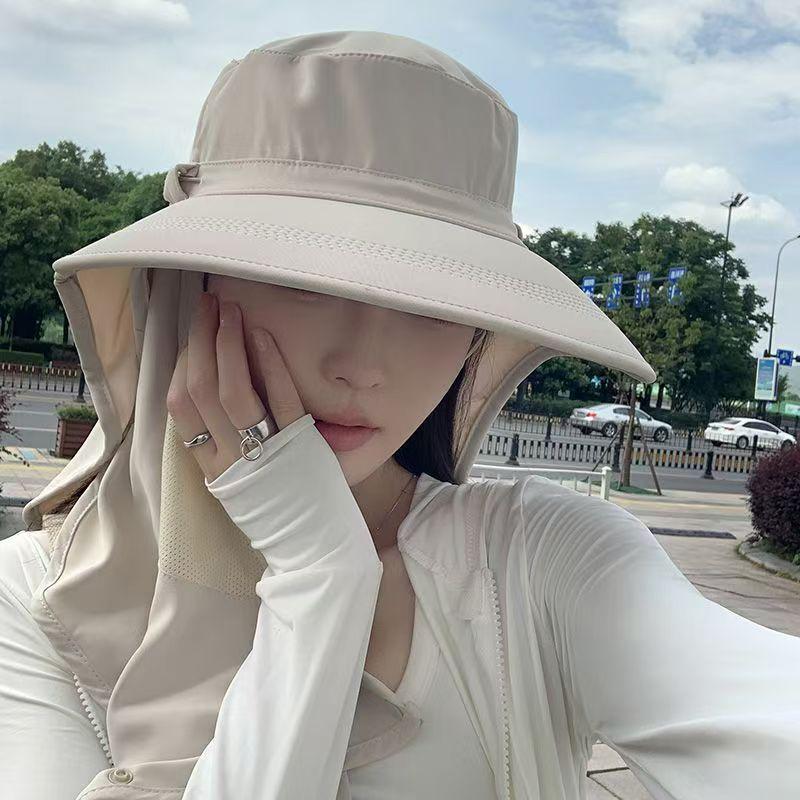Summer Outdoor Travel Sunshade Sun Hat Detachable Cape Mask Sun Hat Women Ponytail Large Brim Beach Hats