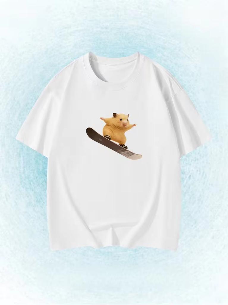 Funny Hamster Weightlifting Meme TShirt Gym Humor Graphic Tee Summer Short Sleeve Casual Streetwear Trendy Fashion Unisex Top
