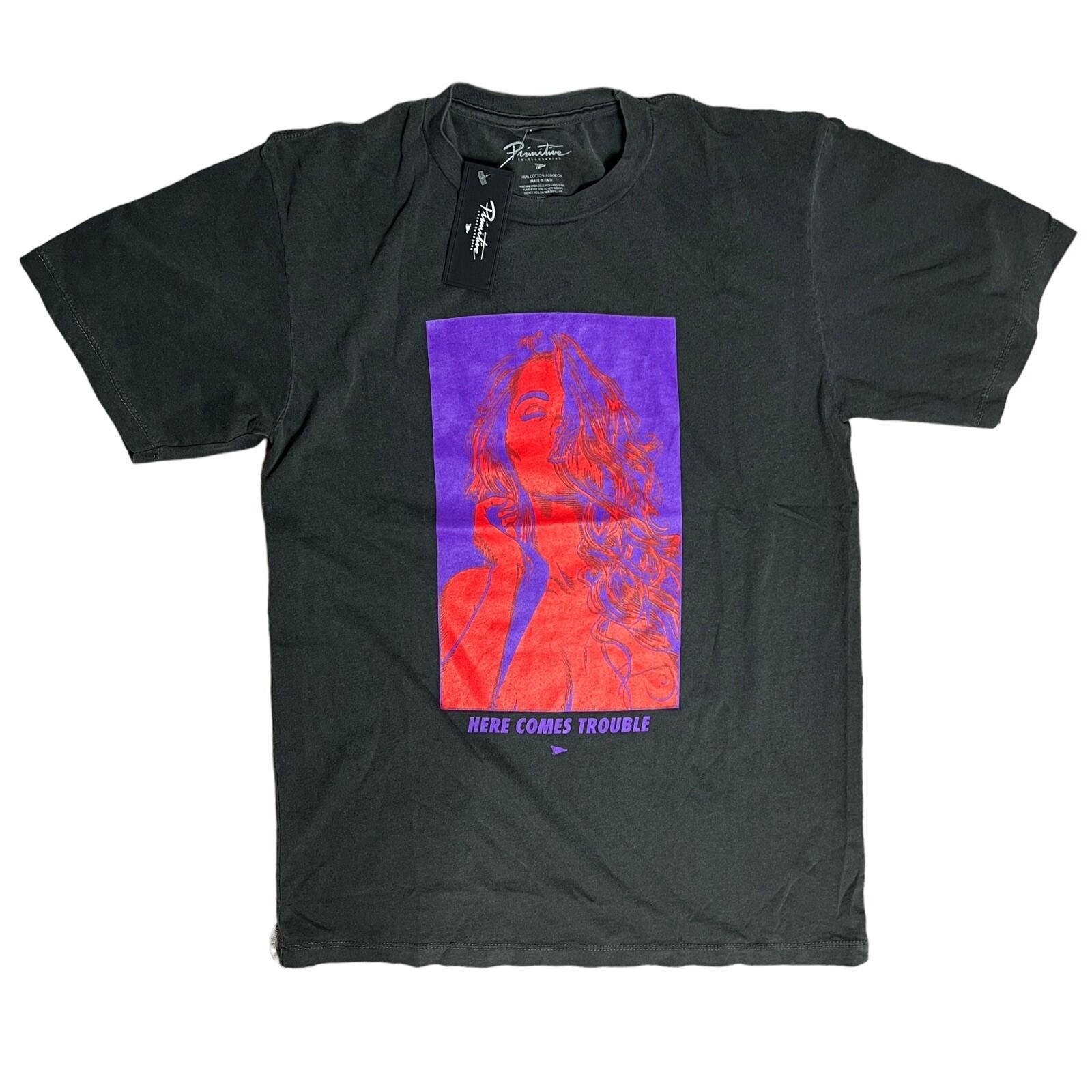 Primitive T Shirt Adult S Grey Here Comes Trouble Sexy Woman Novelty Graphic Red S