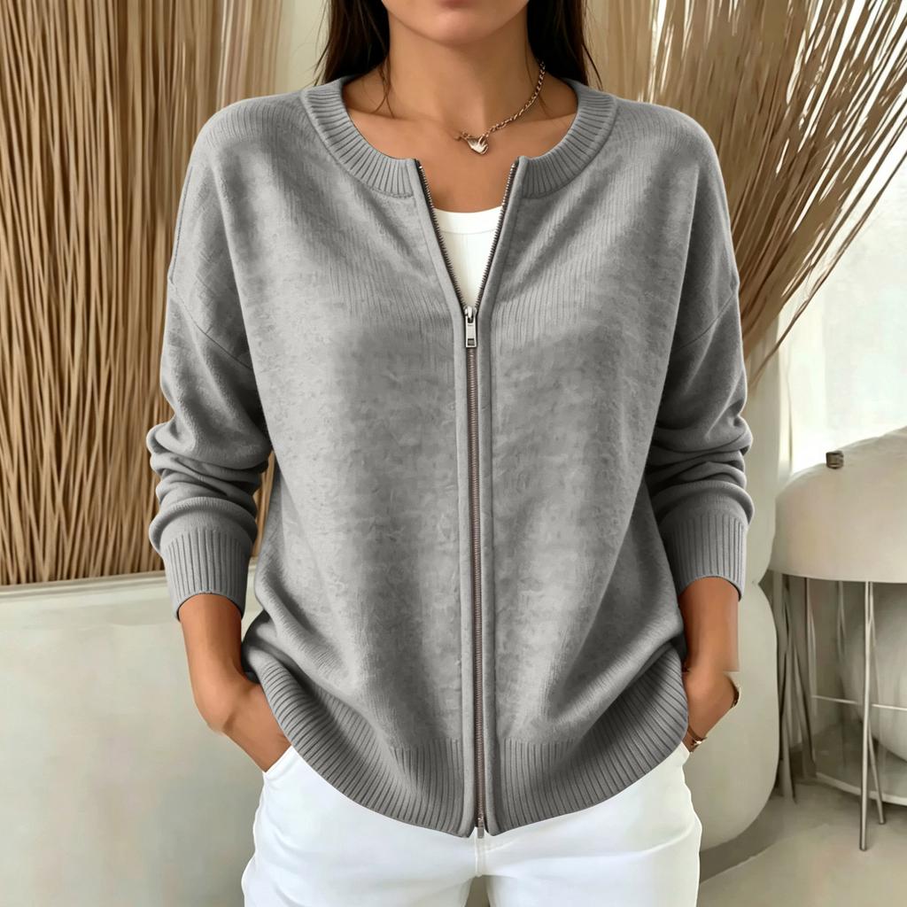 Cardigan a Maglia da Donna Casual con Zip Intera per l'Uso Quotidiano