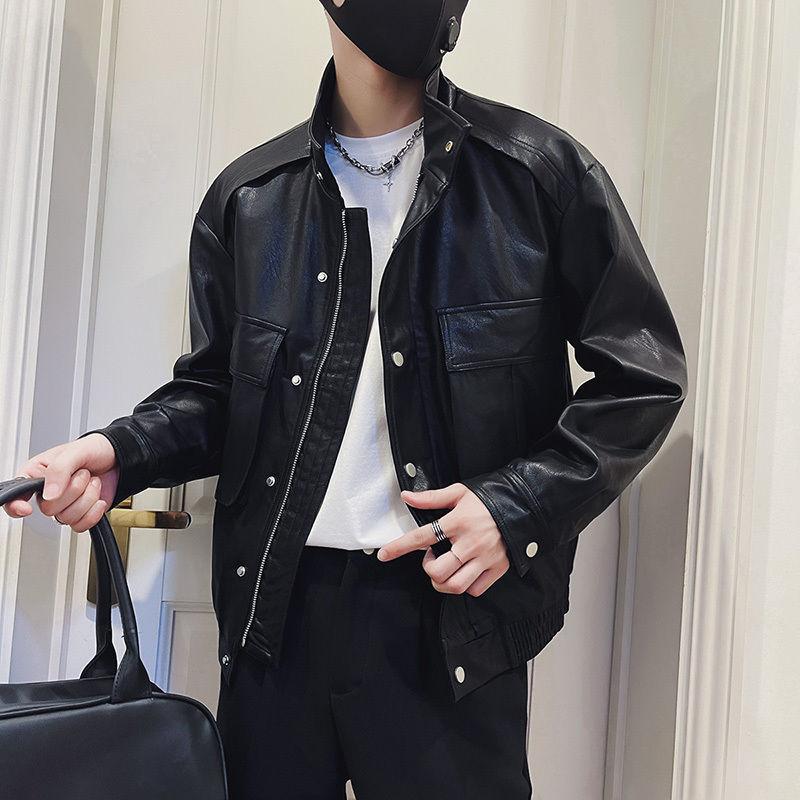 Tooling Lederjacke Herren High-End-Feeling in Flut Frühling und Herbst Retro-Motorrad-Stehkragen-Lederjacke