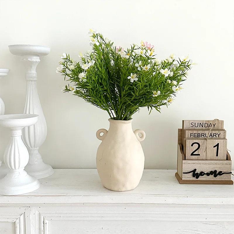 7 Fork Artificial Flower Water Plants Jasmine Wild Chrysanthemum Fake Flower Arrangement with Grass Home Outdoor Wedding Decor