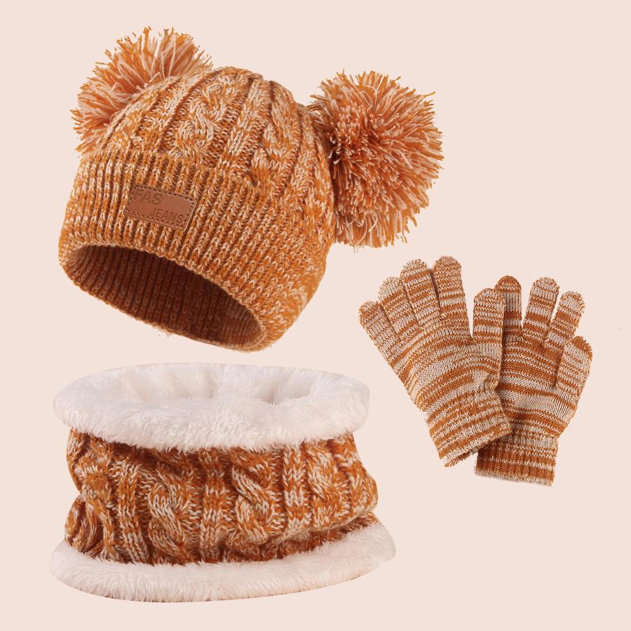 3pc3-12Y Children's Cap, Scarf, Gloves, Autumn and Winter Three-piece Set, Warm and Fluffy Scarf, Mixed-color Cap