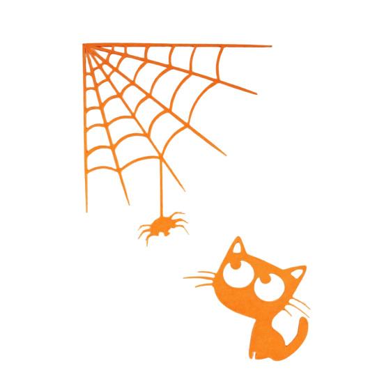 3D Printed Spider Web Cat Wall Decor, Orange Halloween Hanging Ornament, Spooky Cute Spider Cat Figure for Home Party Decoration