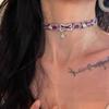 Pink Leopard Print Dog Bone Punk Trendy Adjustable Chokers Necklace for Women Girls Plush Fashion Goth Y2K Pendant Jewelry Gift