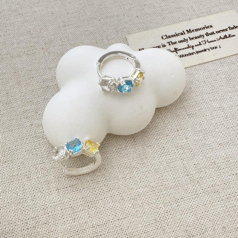 Sweet Candy Color Geometric Zirconia Earrings - Trendy & Versatile Square Studs