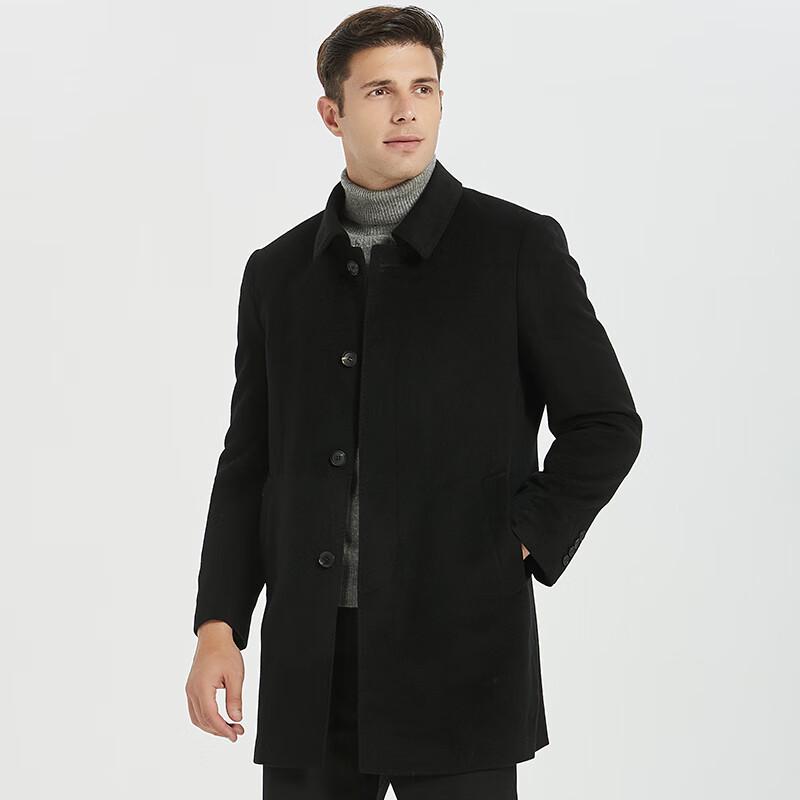 Hengyuanxiang Men's Mid-length Wool & Cashmere Blend Coat