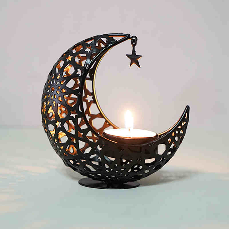 Metal Moon Candle Holder Eid Mubarak Candle Holder Home Islamic Muslim Party Decor Ramadan Candle Stand Eid Mubarak Table Decor