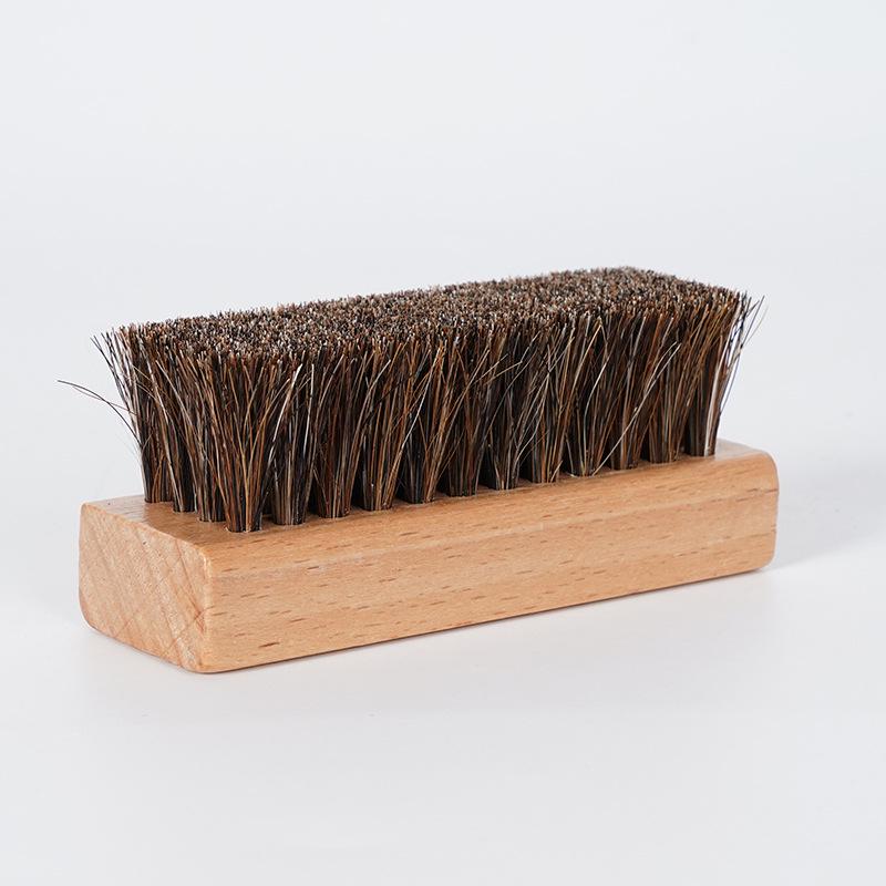 Beechwood Horsehair Soft Bristle Square Brush for Leather Shoe Cleaning and Care