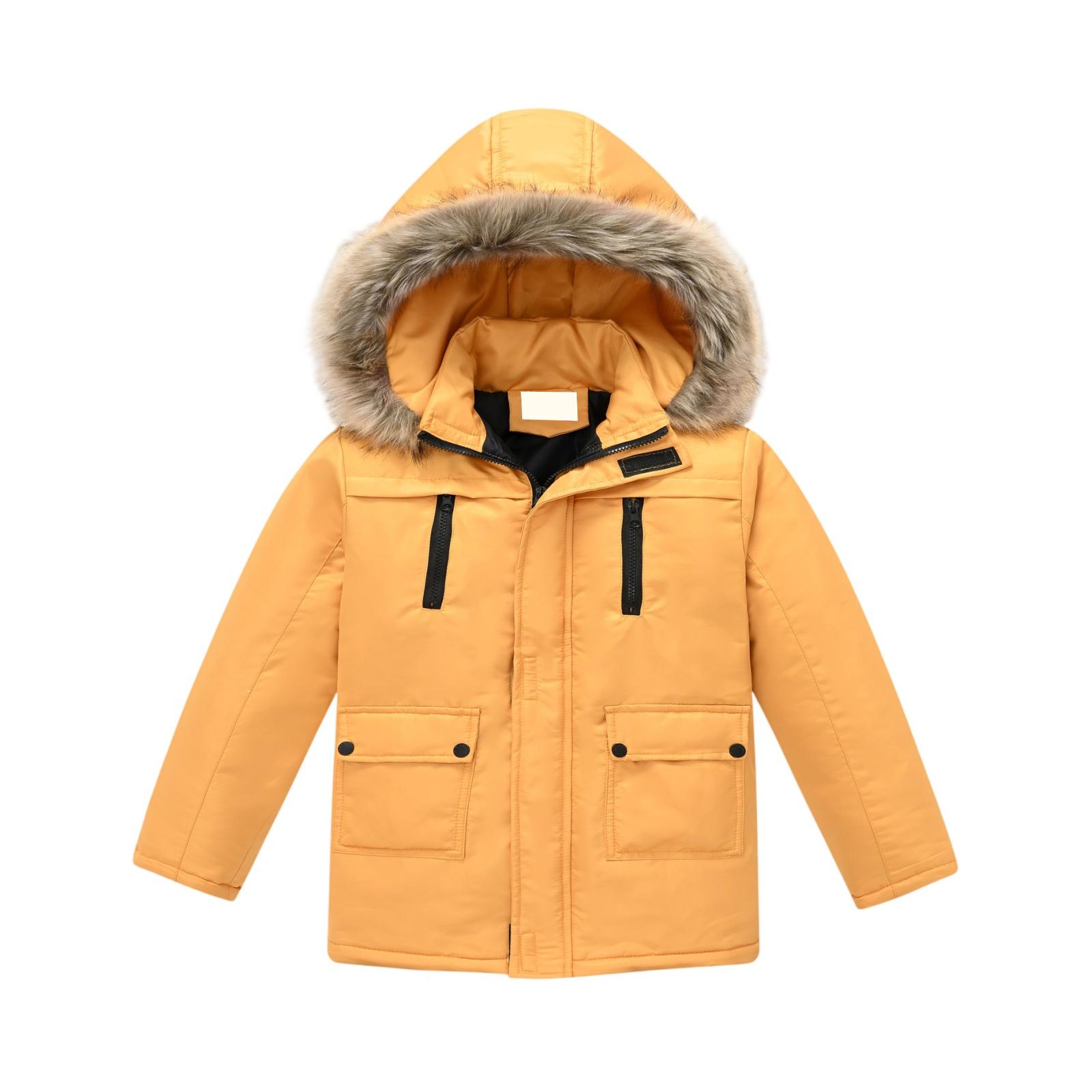 

Kids Detachable Hood Coat - Solid Color Trim Jacket 150 оранжевый