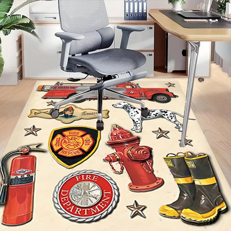 1PC Firefighter Firetruck Non-Slip Floor Carpet Compatible for Office&Living Room&Bedroom&Dining room - Flat- Soft & Pattern, Vibrant Colors-W227