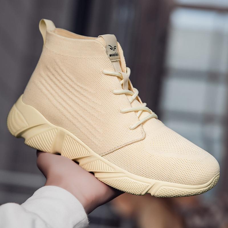 Couple High-top Fly-woven Velvet Sneakers, Straps, Socks, Large-size Cotton Shoes, Men's and Women's Autumn and Winter Casual Shoes