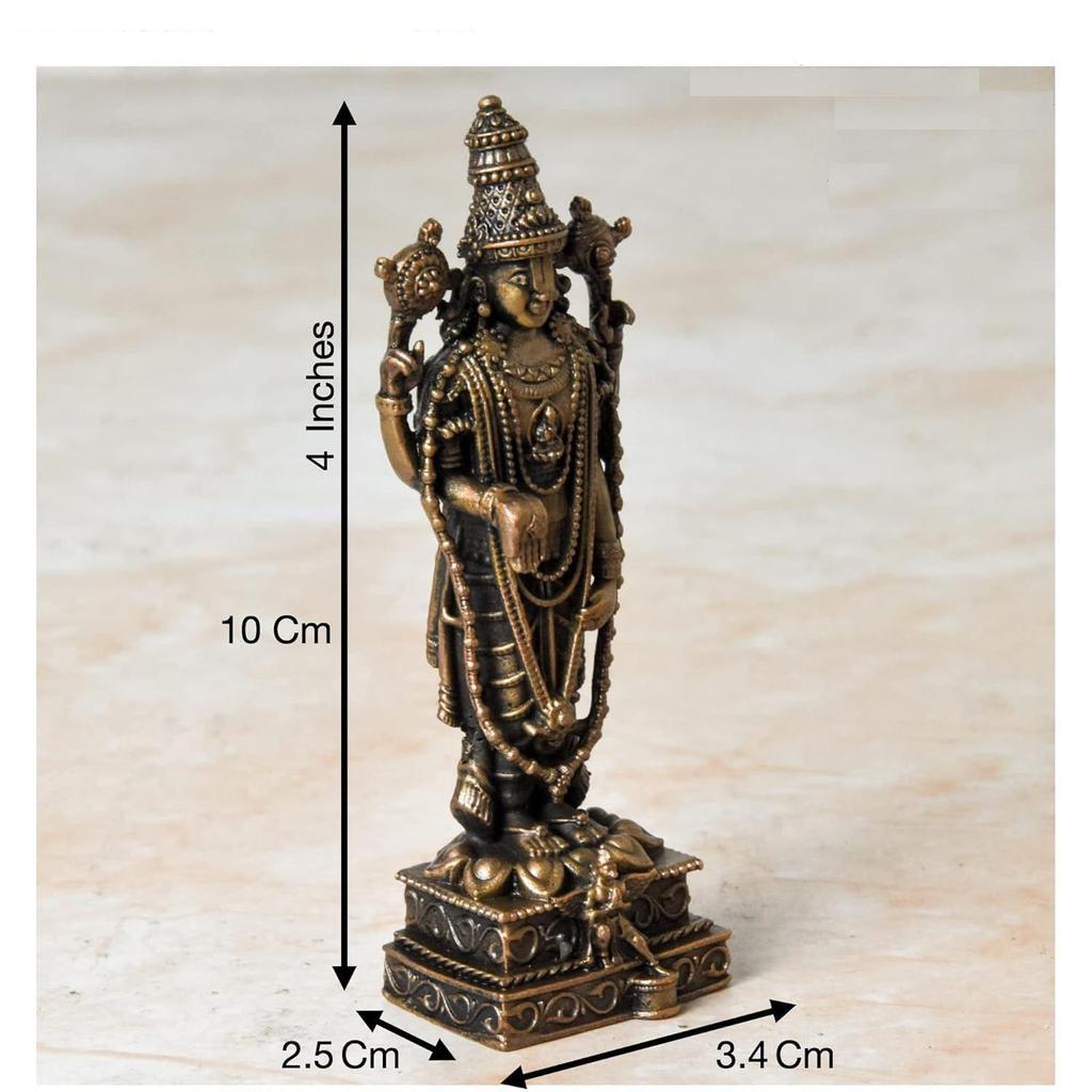 Handmade Copper Balaji Idol with Garuda Special | 4 Inches, Patina Antique Finish | Sacred Pooja & Home Decor |