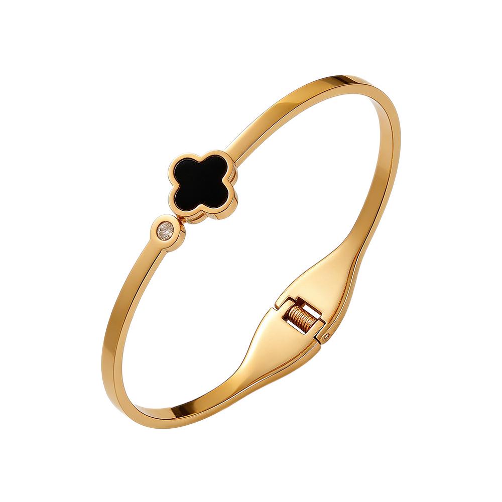 Γυναικείο Βραχιόλι Τιτανίου με Επιχρύσωση, Ανθεκτικό στο Χρώμα, Τετράφυλλο Τριφύλλι