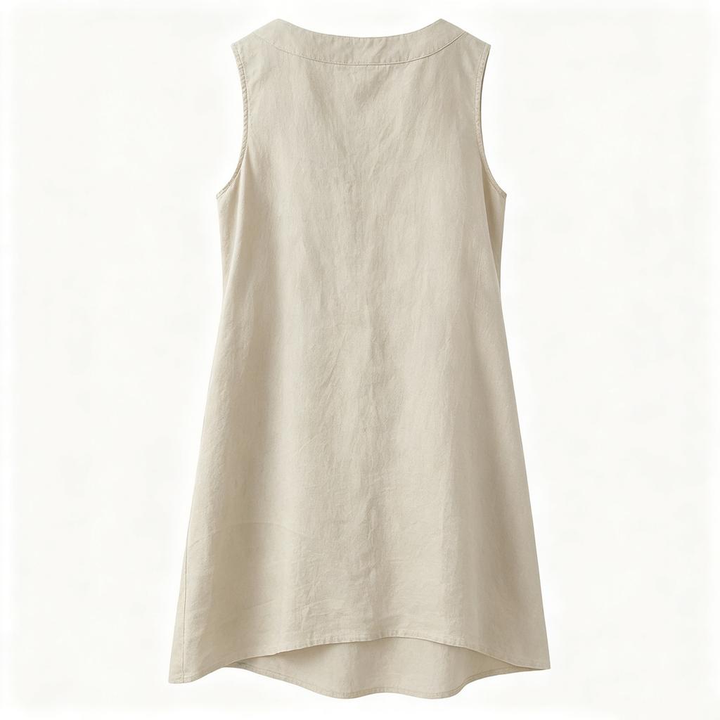 Women Sleeveless Loose Fit Dress V Neck Button Front Casual Summer Dress Lightweight Comfortable Fabric A Line Mini Dress