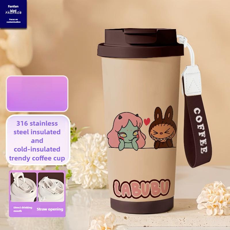 Tecknad Rostfri Stålkopp Högvärdig Termosmugg 3D Dubbel Drickstrå Kaffekopp