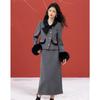 Eco-Fur Spliced Winter Coat & Skirt Set