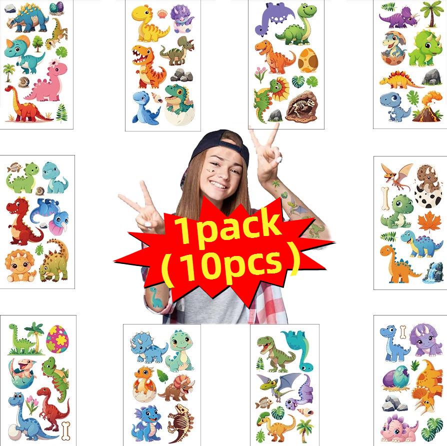 10Pcspack Cartoon Dinosaur Tattoos Stickers Cute Birthday Party Temporary Tatt-Oos Sticker Funny Christmas Gift Toy
