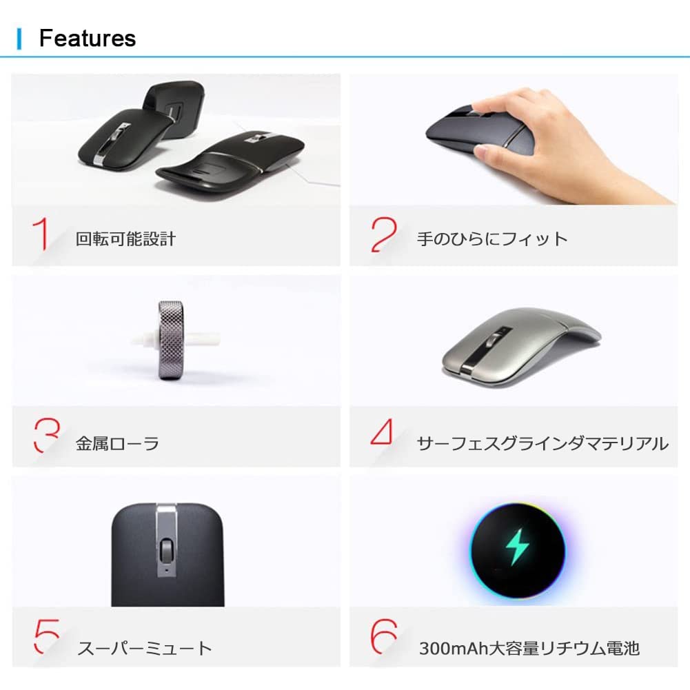 IPO Wireless Mouse with Rotating Arc, Quiet, 3 Buttons, Compact, Ultra-Thin, Lightweight, Dual Bluetooth, Rechargeable, High Precision, Aluminum