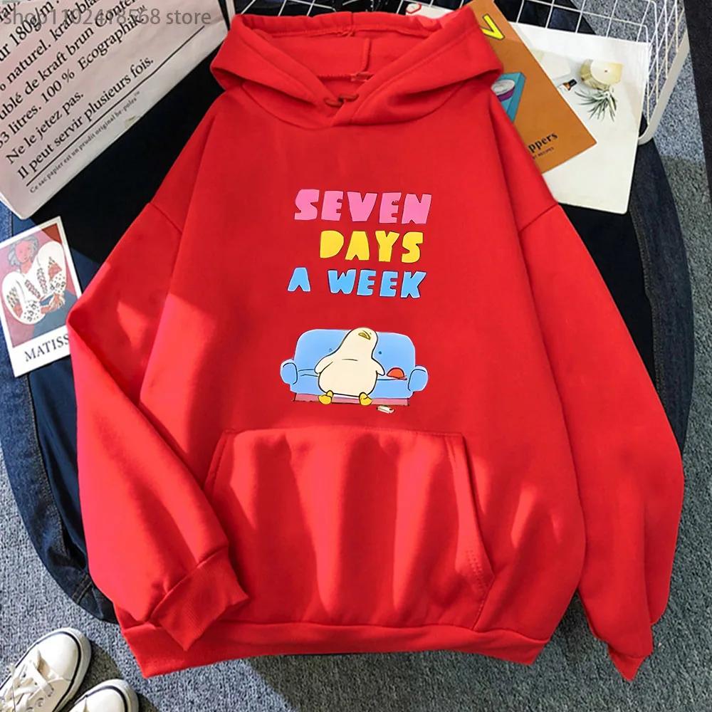 Seven Days A Week HoodiesDuck Kawaii Cartoon Sweatshirts Korean Style Casual Women Winter Coats Clothing for Girls Tops