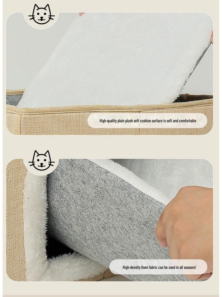 Large Foldable Cat House: Wear-Resistant, Double-Layered Pet Nest with Scratch Board, Suitable for All Seasons