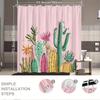 Cactus Garden Shower Curtain Colorful Succulents On Pink Background Polyester Bath Curtain With Hooks For Boho Decor