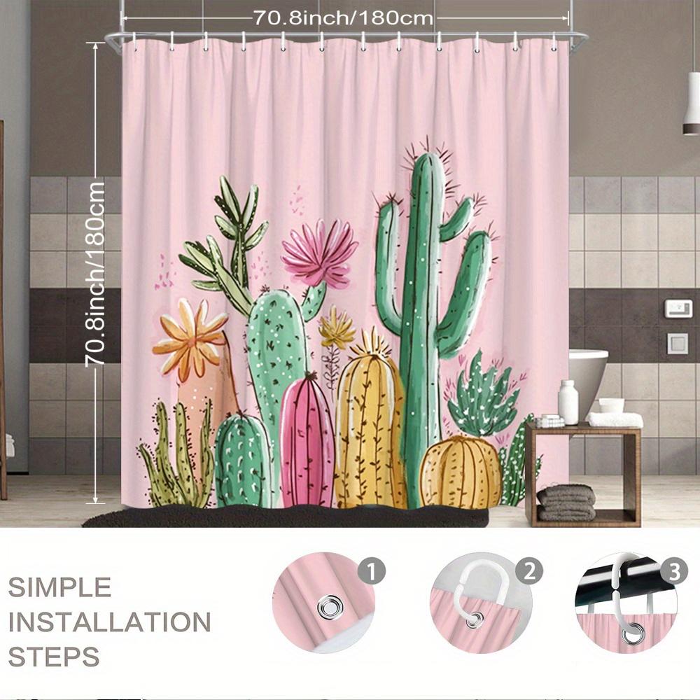 Cactus Garden Shower Curtain Colorful Succulents On Pink Background Polyester Bath Curtain With Hooks For Boho Decor