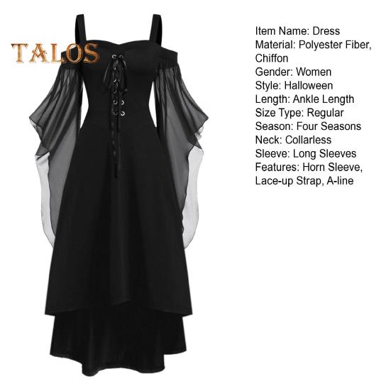 Dámské Cosplay šaty Gotický styl Čarodějnice Halloween Party Kostým Šněrovací popruh Bez límečku Barevně ladící Dlouhé rohové rukávy Šaty do A