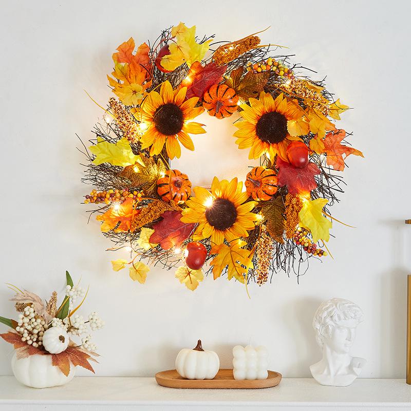 Pumpkin Berry Maple Leaf Vine Halloween Decor Wreath for Hotel & Mall