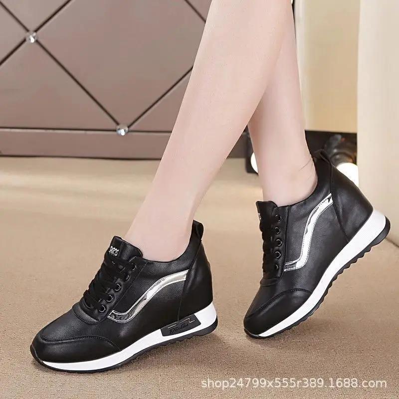 Microfiber Leather Women Casual Shoes 7cm Platform Wedge Women Fashion Sneakers Winter Autumn Air Mesh Women Summer Shoes