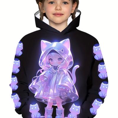 Barneklær Jente Hettegensere Langermet tegneserie tegneserie jentetrykk Høst Barneklær Jente Kawaii jenteoverdeler Barneklær