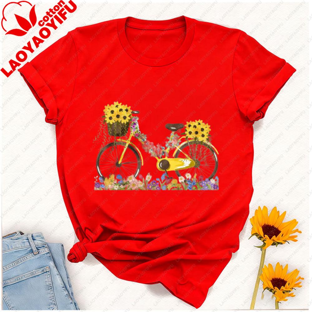 Floral Bicycle TShirt Sunflower Wildflower Graphic Tee Cute Garden Nature Shirt for Unisex Summer Botanical Gift Tops Y2k Top