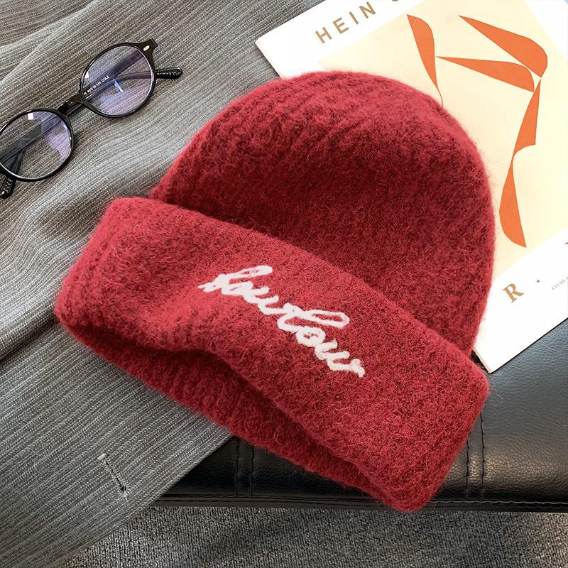 Autumn and Winter Hats for Women American Versatile Letters Piled Hats with Big Heads and Warm Head Hats Outdoor Casual Wool Hats
