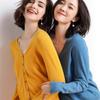 Autumn Winter V-neck Solid Color Cardigan Knitting Top Women Casual Fashion All-match Coat Outwear Top