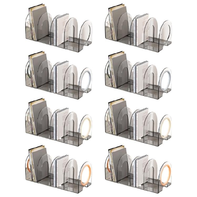 2Pieces Acrylic Bookends for Shelf 4 Section Book End Magazine Stand Book Stoppers Space Saving Desk Book Organizers
