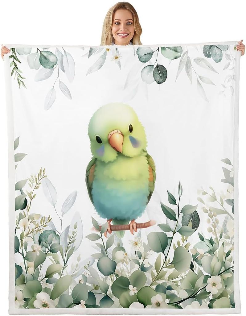 Cute Parrot Blanket Soft Fleece Throw Bird Lover Gift Kids Room Decor Floral Design Home Decoration