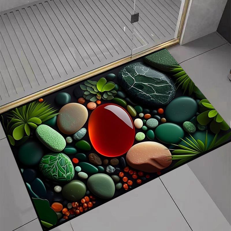 Green Pebble Pattern Diatomaceous Mud Bathroom Floor Mat Absorbent and Anti Slip Shower Room Bathroom Entrance Mat Fashion 40x60cm