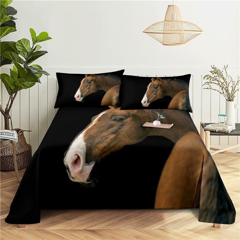White Horse Bed Sheet 2/3pcs Set 3D Printed Animal Polyester Bed Flat Sheet With Pillowcase Bed Linen For Kids Baby Adult