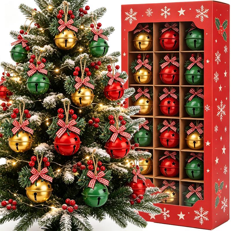 Christmas Metal Bell Ornaments Bowknot Red Berry Pine Needle Hanging Bells Xmas Tree Pendants for Holiday Party Decor Supplies