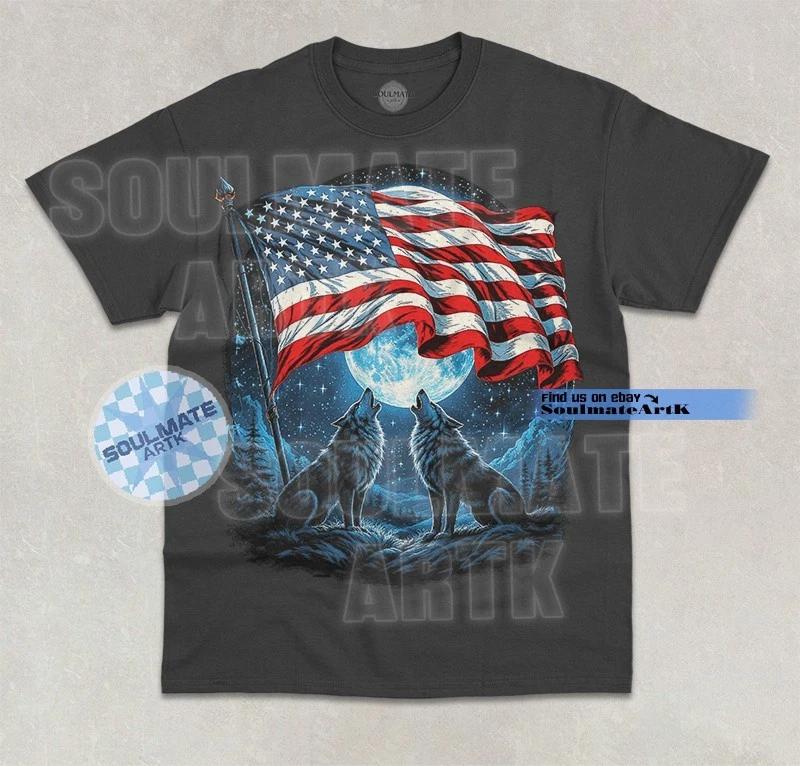 America Alpha Wolf T- Shirt 4th July 250 Years Anniversary USA Graphic Shirt 3XL