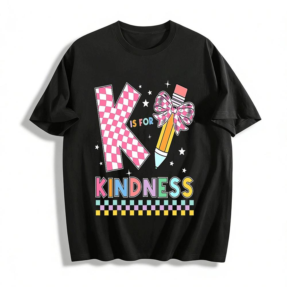 K Is For Kindness Checkered Pencil Print Casual Top Pure cotton T-shirt XXS