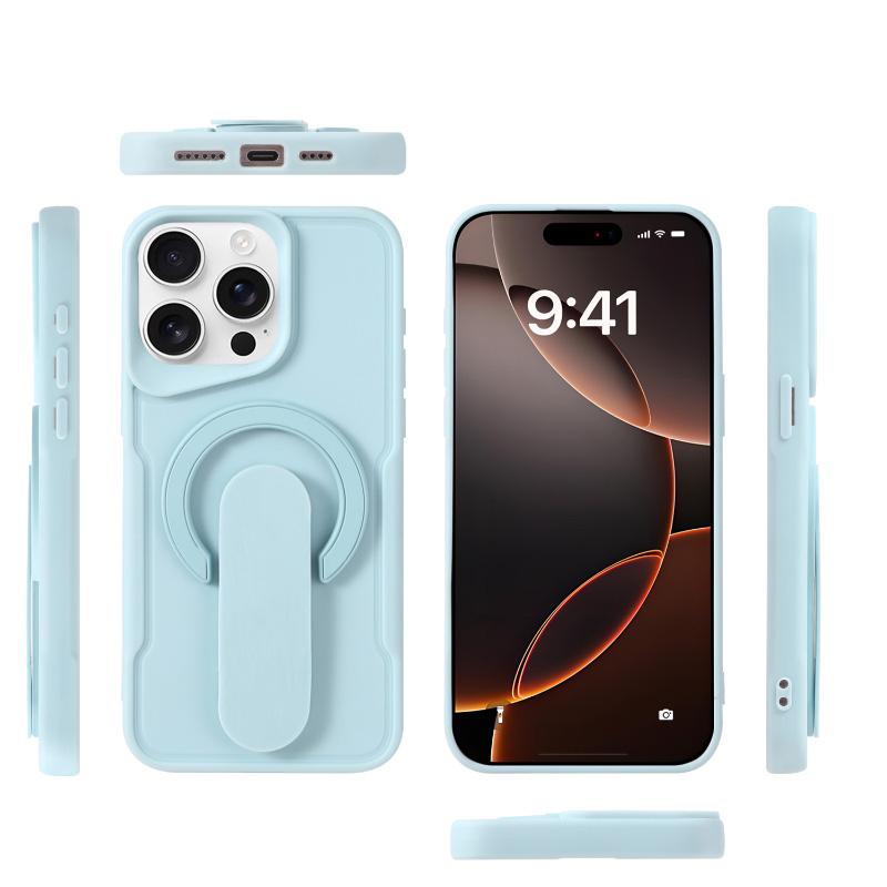 For Magsafe Magnetic Push Pull Holder Ring Luxury Solid Color Phone Case For iPhone 16 Pro Max 14 11 12 13 15 Pro Max Back Cover