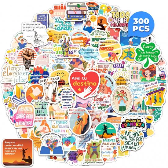 300PCS Spanish pirational Stickers for Students Teachers, Motivational Spanish Stickers for Kids Teens Adults, Positive Quote Sticker for Water