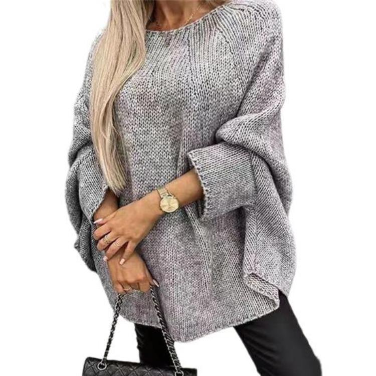 Pull Cape Style Col Rond pour Femme Pull Lâche Coupe Ample Hauts Couleur Unie